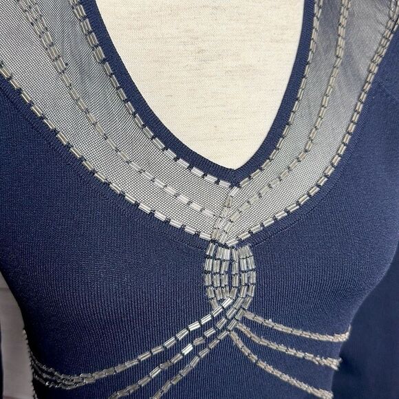 Randolph Duke The Jeanius Look Navy Blue Top V-Neck Glass Bead Embroidery XL - Picture 9 of 12